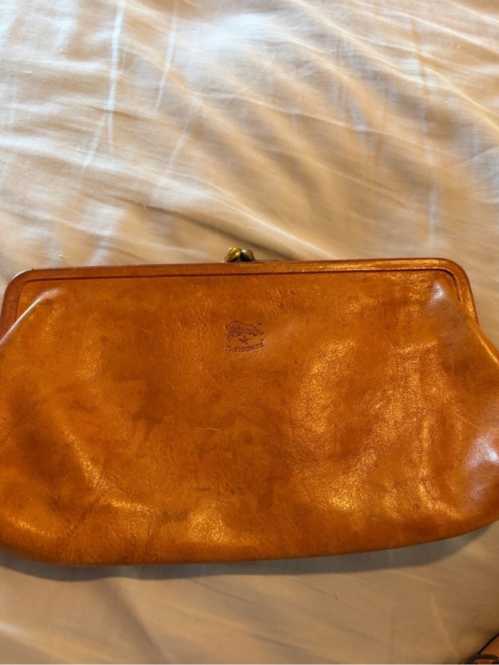 IL BISONTE COGNAC Leather Kiss-Lock Clutch